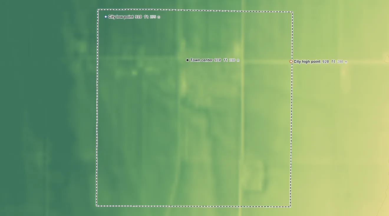 Topographic elevation map of Felton, Minnesota, shaded from 910 ft on the northwest side to 920 ft on the east side