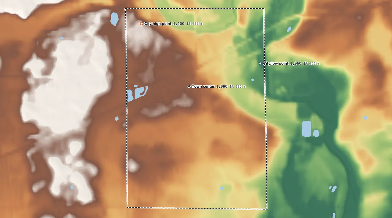 Topographic elevation map of Foreston, Minnesota, shaded from 1,060 ft on the east side to 1,100 ft on the northwest side