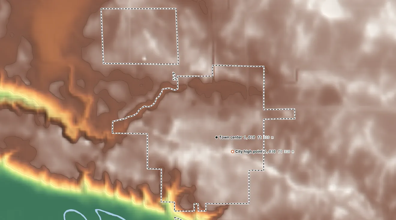 Topographic elevation map of Franklin, Minnesota, shaded from 820 ft on the south side to 1,030 ft near the middle