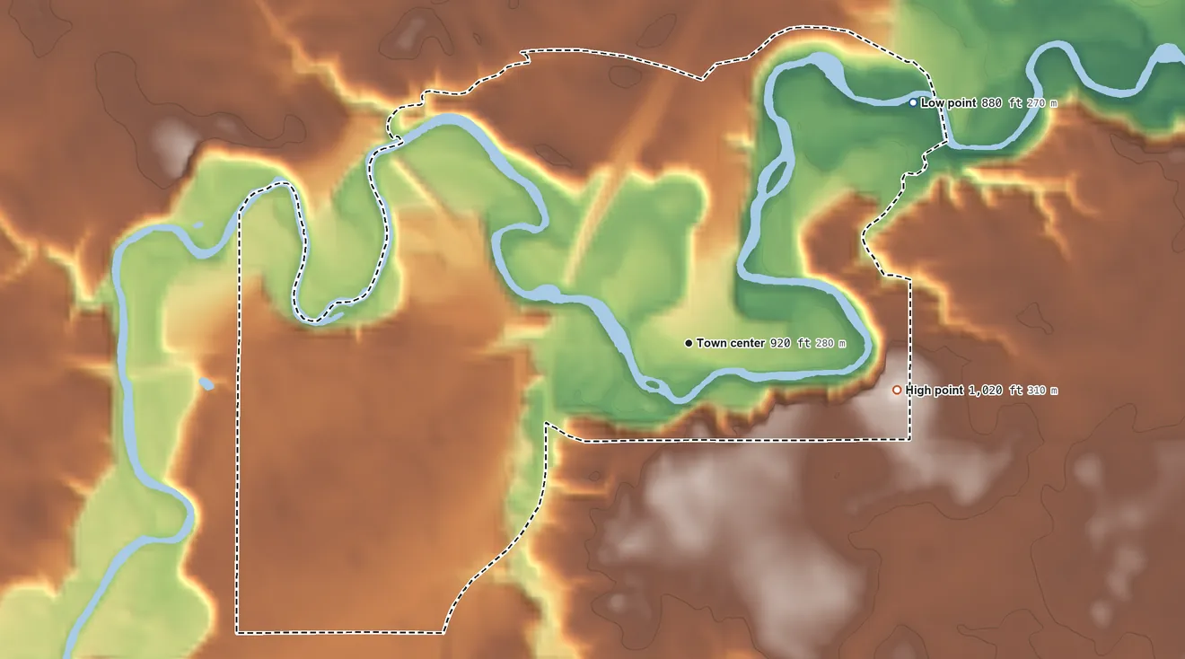 Topographic elevation map of Garden City, Minnesota, shaded from 880 ft on the northeast side to 1,020 ft on the east side