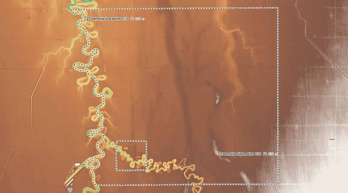 Topographic elevation map of Georgetown Township, Minnesota, shaded from 850 ft on the northwest side to 890 ft on the south side