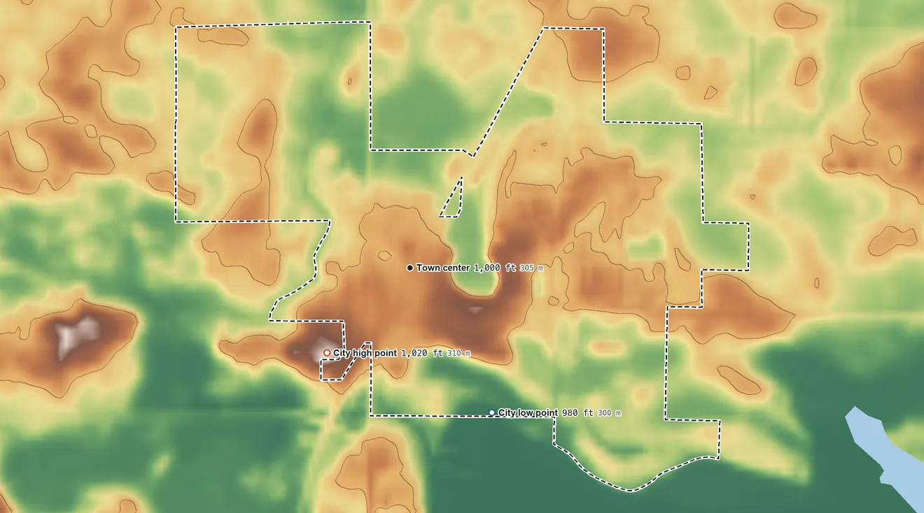 Topographic elevation map of Green Isle, Minnesota, shaded from 980 ft on the southeast side to 1,020 ft on the southwest side
