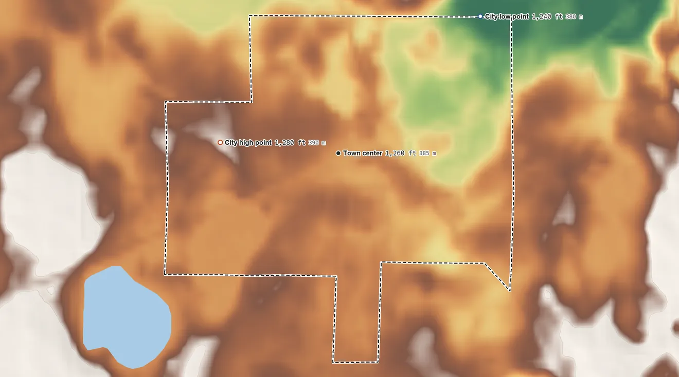 Topographic elevation map of Greenwald, Minnesota, shaded from 1,240 ft on the northeast side to 1,280 ft on the west side