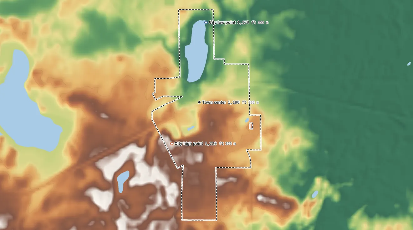 Topographic elevation map of Grove City, Minnesota, shaded from 1,170 ft on the north side to 1,220 ft on the southwest side