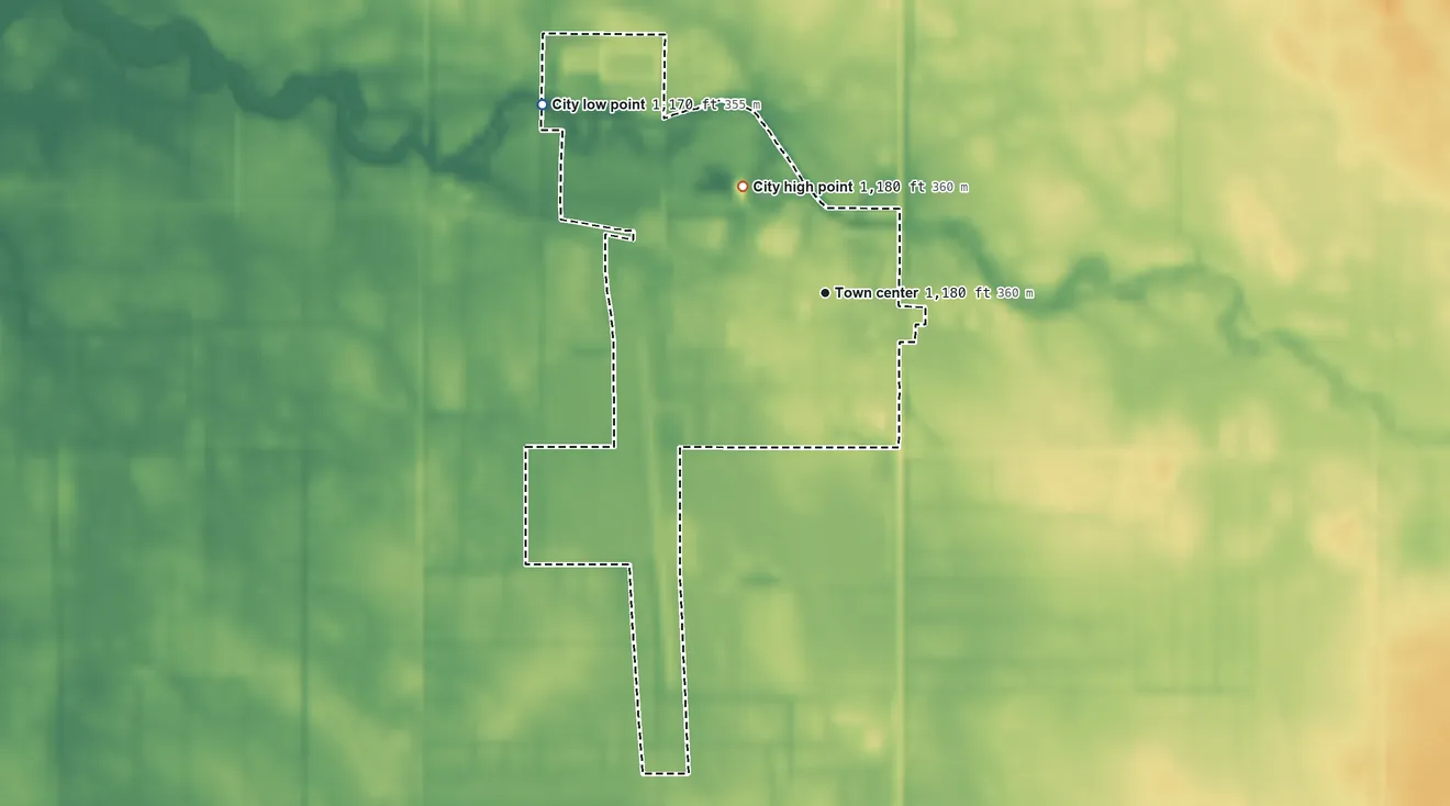 Topographic elevation map of Grygla, Minnesota, shaded from 1,170 ft on the northwest side to 1,180 ft on the northwest side