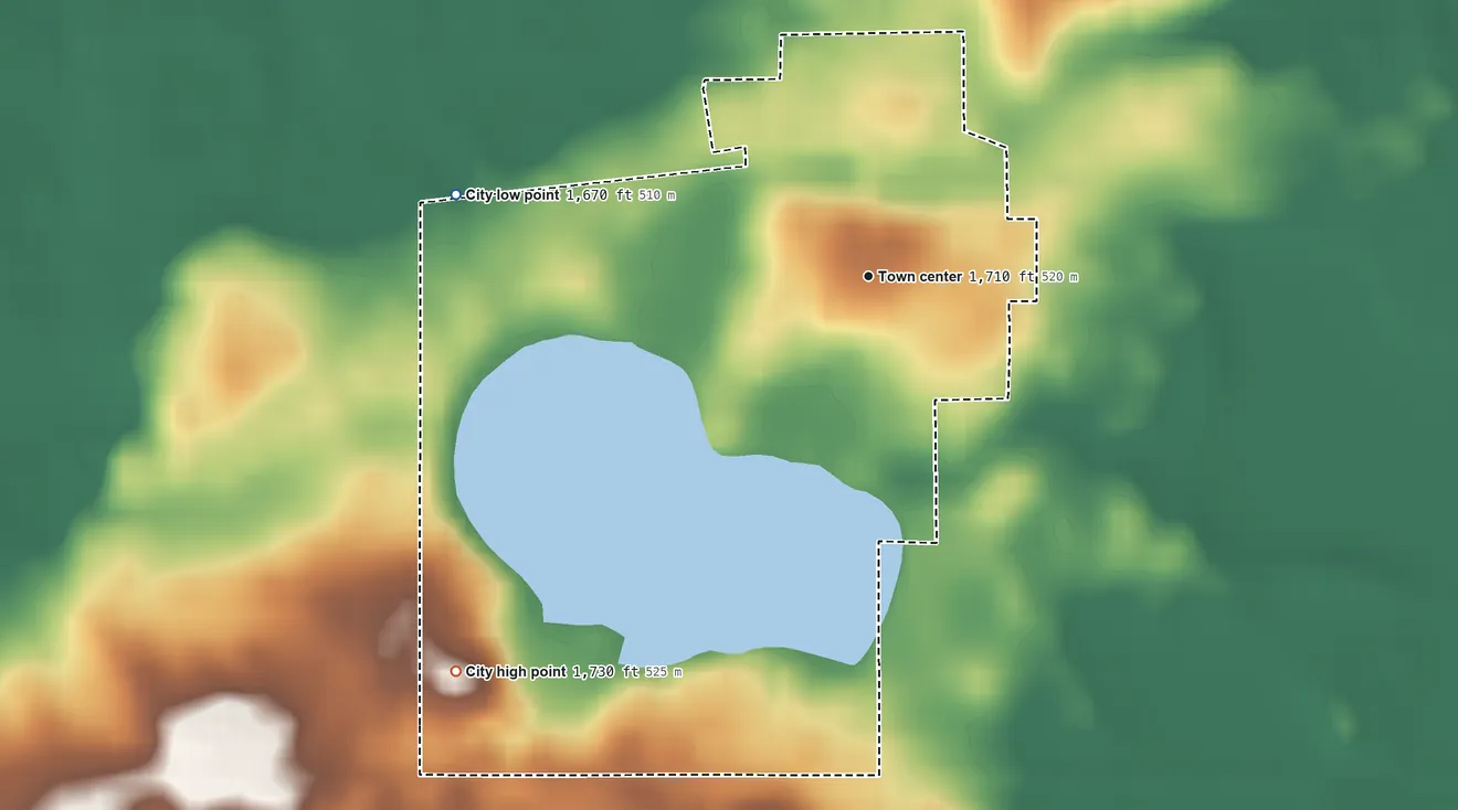 Topographic elevation map of Hadley, Minnesota, shaded from 1,670 ft on the west side to 1,730 ft on the southwest side