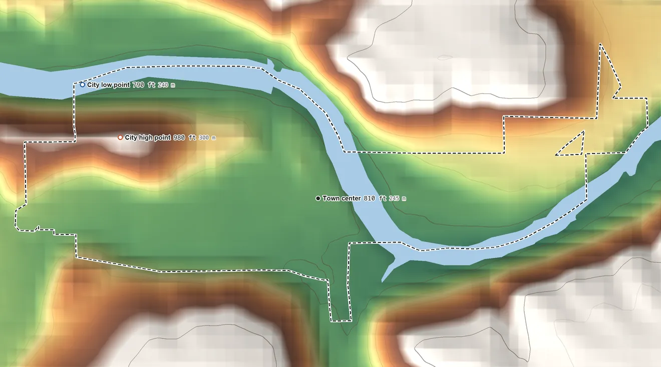 Topographic elevation map of Hammond, Minnesota, shaded from 790 ft on the northwest side to 980 ft on the west side