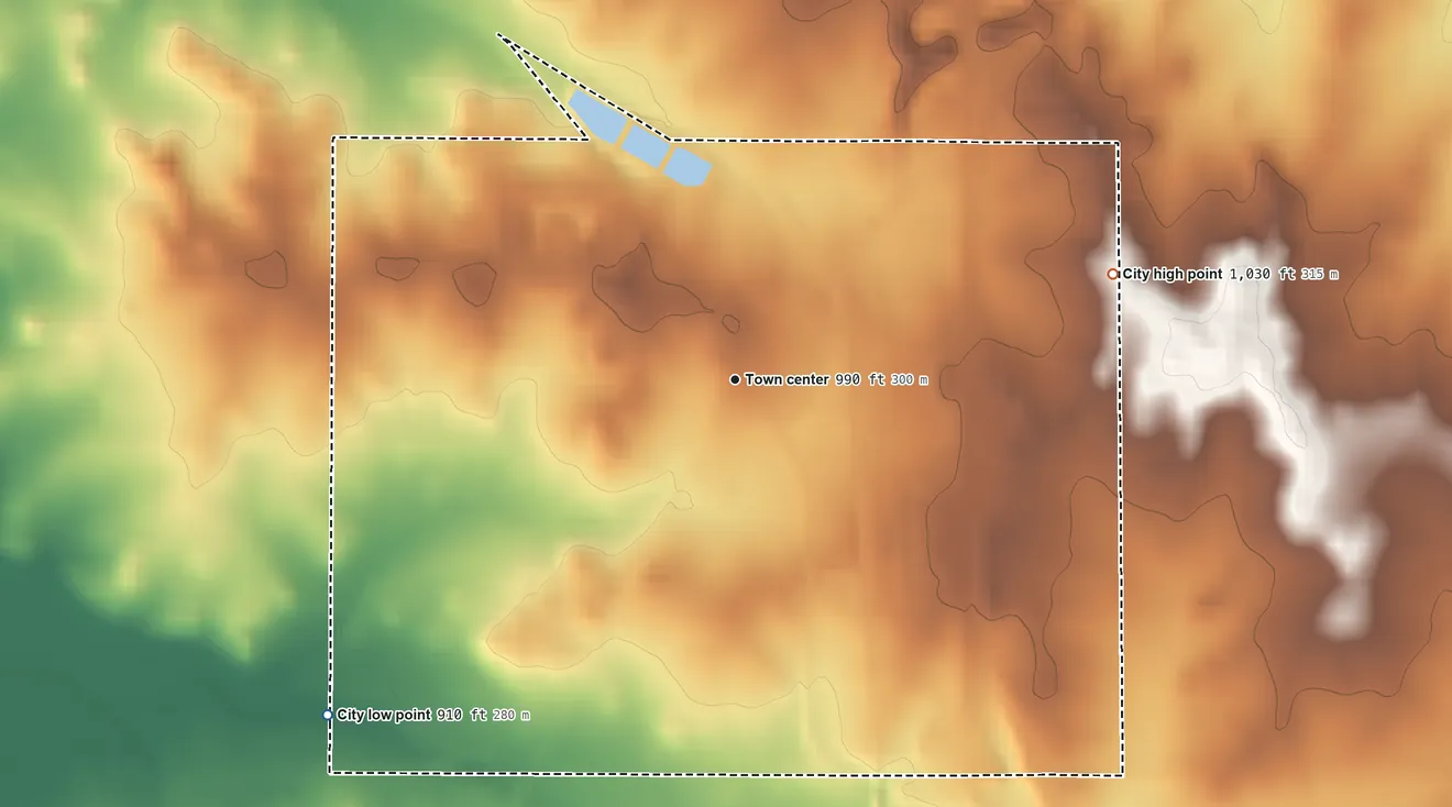 Topographic elevation map of Hampton, Minnesota, shaded from 910 ft on the southwest side to 1,030 ft on the east side