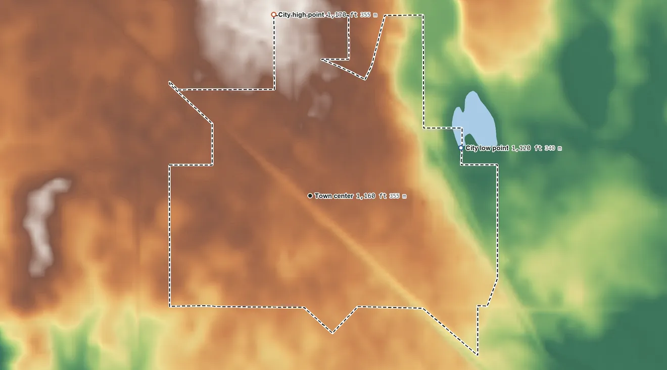 Topographic elevation map of Hancock, Minnesota, shaded from 1,120 ft on the east side to 1,170 ft on the north side