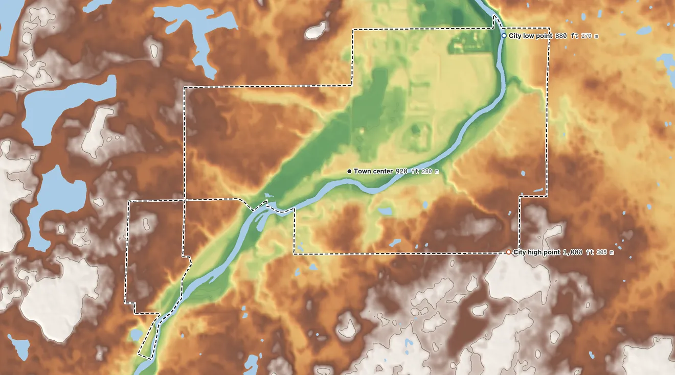 Topographic elevation map of Hanover, Minnesota, shaded from 880 ft on the northeast side to 1,000 ft on the southeast side
