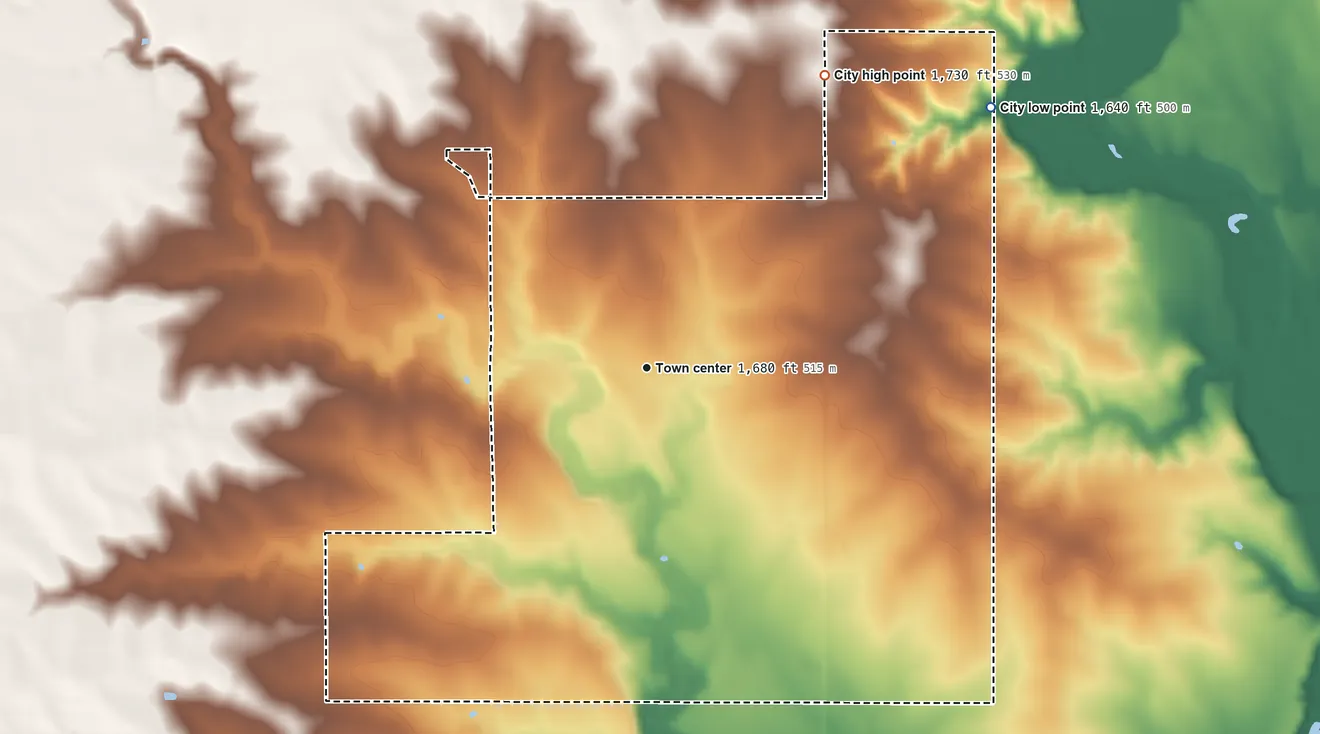 Topographic elevation map of Hatfield, Minnesota, shaded from 1,640 ft on the northeast side to 1,730 ft on the northeast side