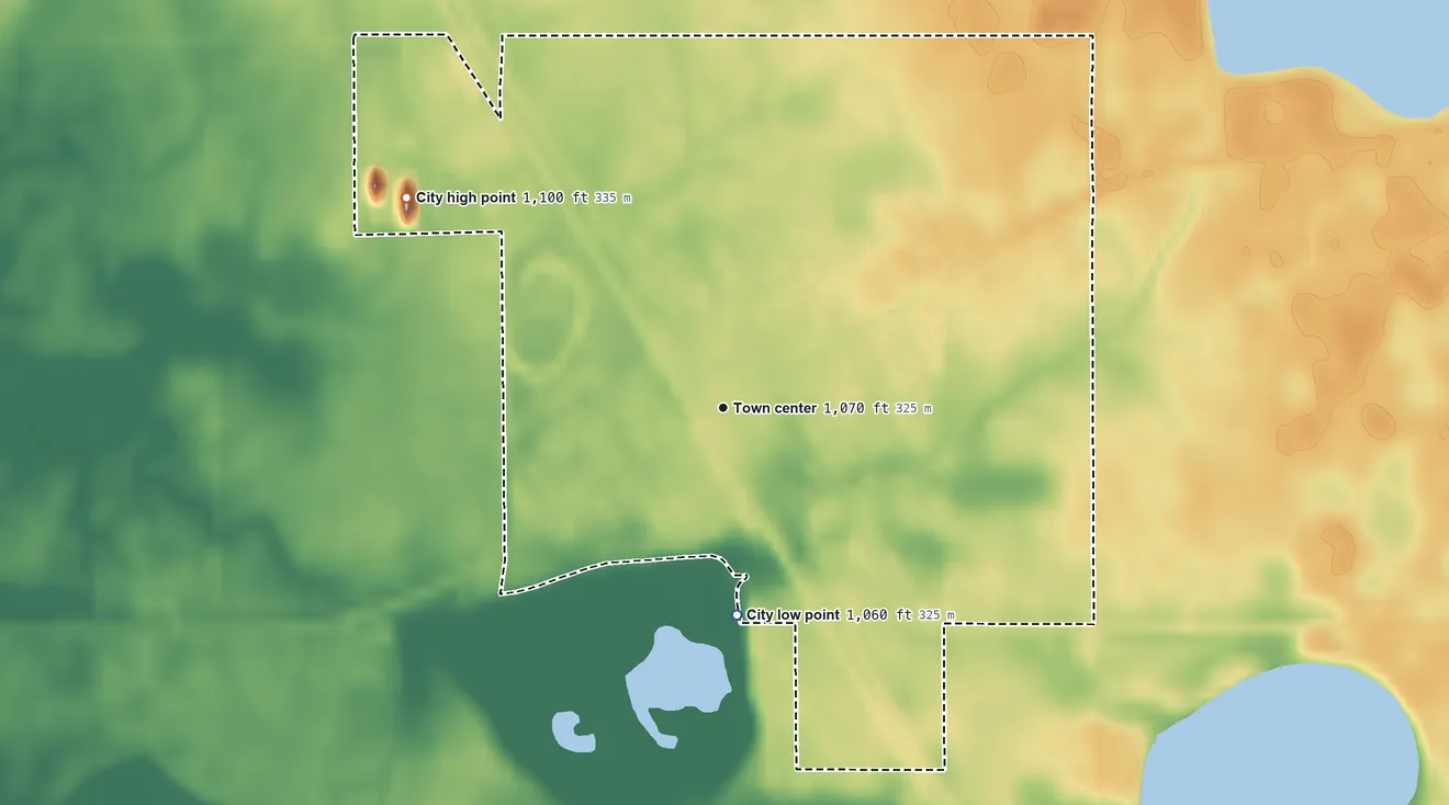 Topographic elevation map of Herman, Minnesota, shaded from 1,060 ft on the south side to 1,100 ft on the northwest side