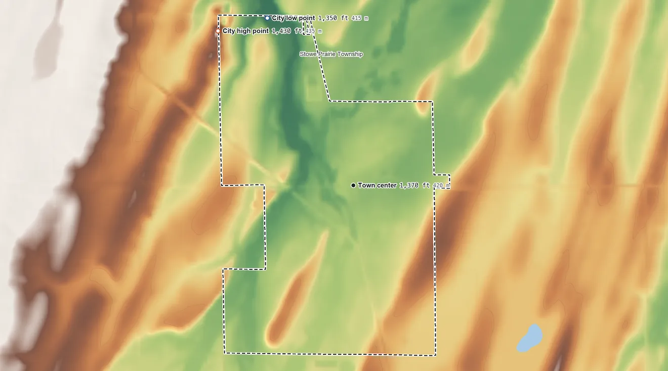 Topographic elevation map of Hewitt, Minnesota, shaded from 1,350 ft on the northwest side to 1,430 ft on the northwest side
