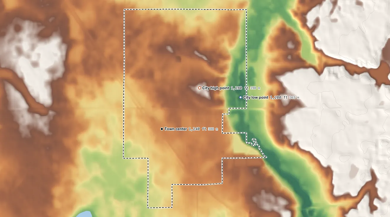 Topographic elevation map of Hoffman, Minnesota, shaded from 1,200 ft on the east side to 1,280 ft on the northeast side