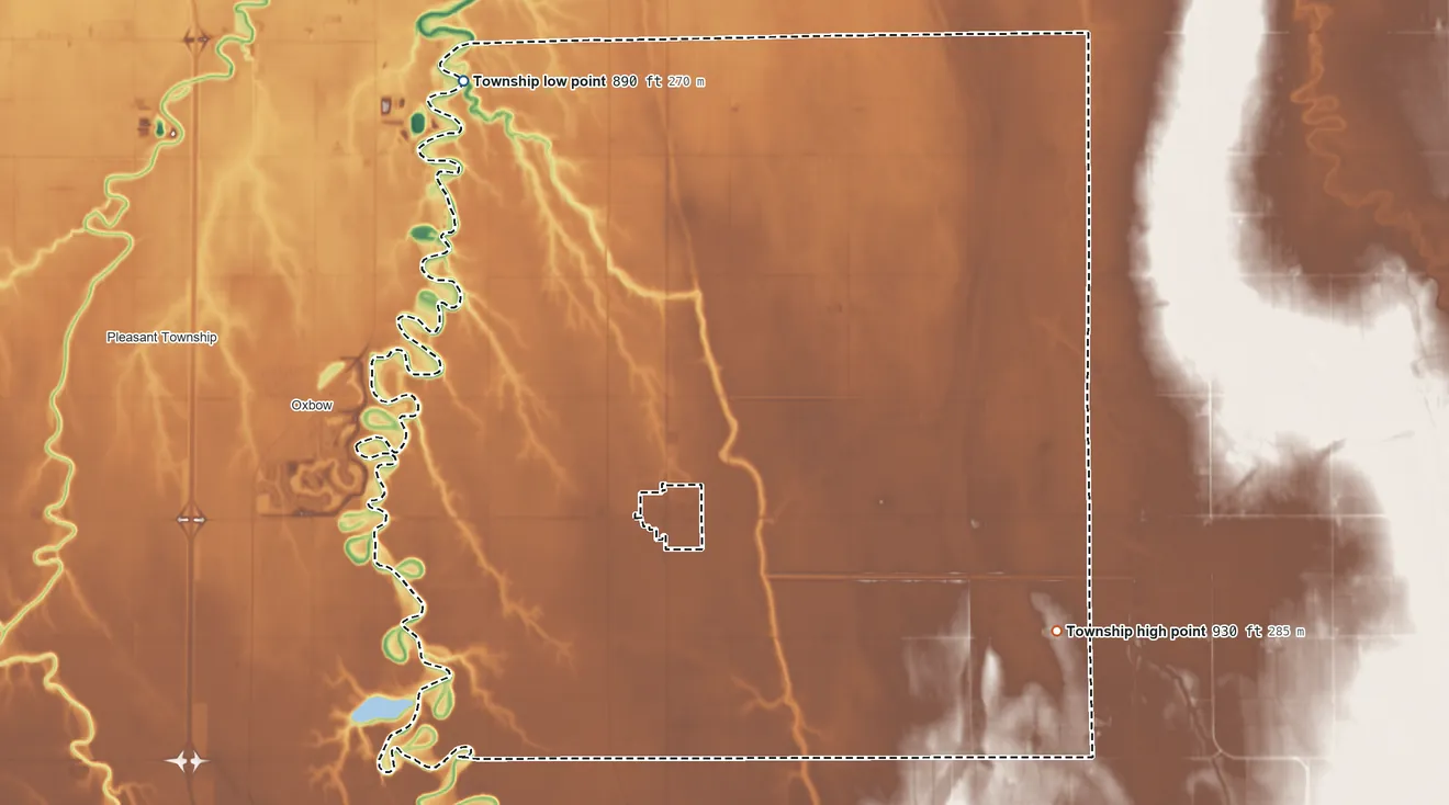 Topographic elevation map of Holy Cross Township, Minnesota, shaded from 890 ft on the northwest side to 930 ft on the southeast side
