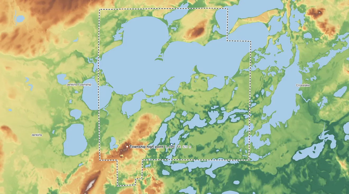 Topographic elevation map of Ideal Township, Minnesota, shaded from 1,210 ft on the south side to 1,400 ft on the southwest side
