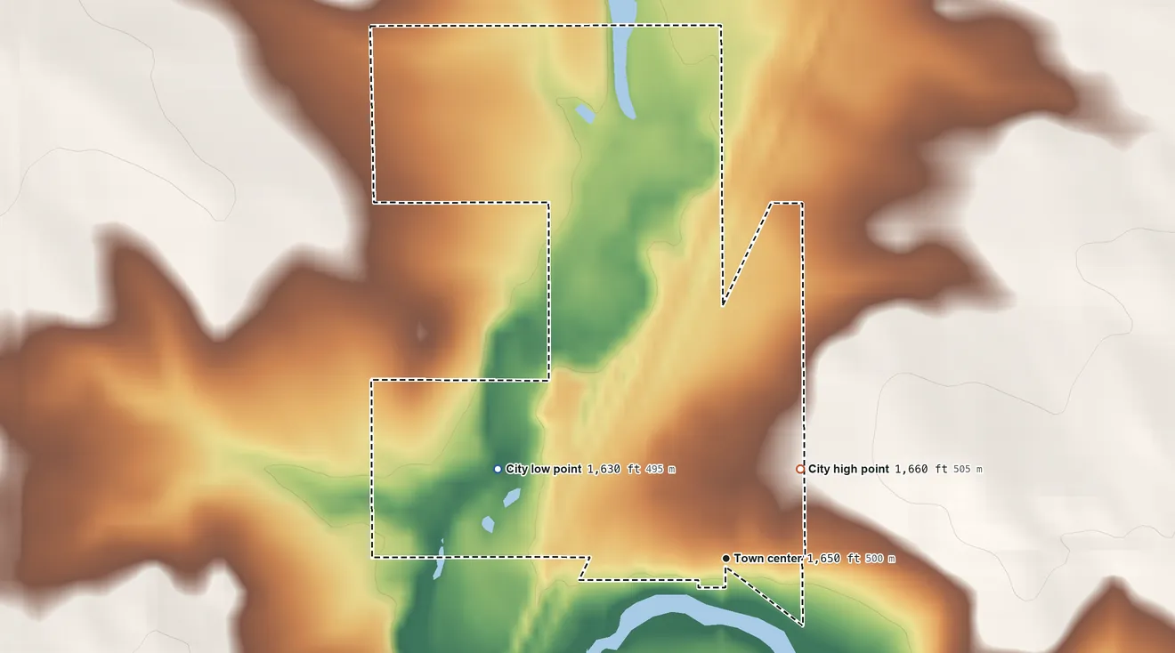 Topographic elevation map of Ihlen, Minnesota, shaded from 1,630 ft on the west side to 1,660 ft on the northeast side