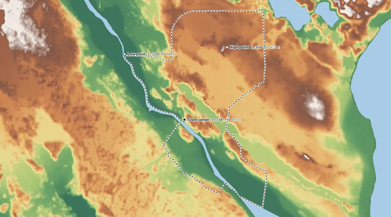 Topographic elevation map of Inger, Minnesota, shaded from 1,320 ft on the northwest side to 1,360 ft on the northeast side