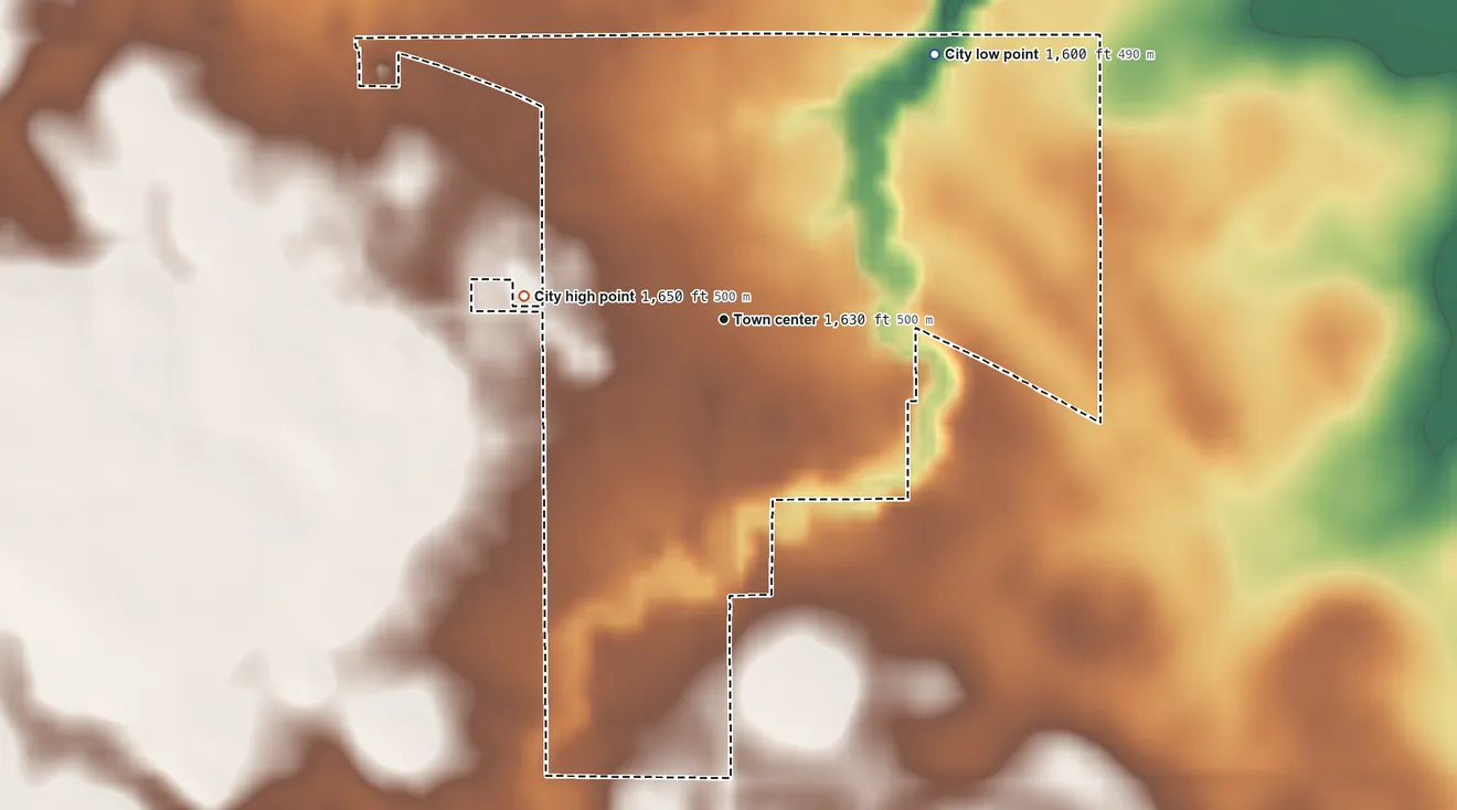Topographic elevation map of Iona, Minnesota, shaded from 1,600 ft on the northeast side to 1,650 ft on the west side