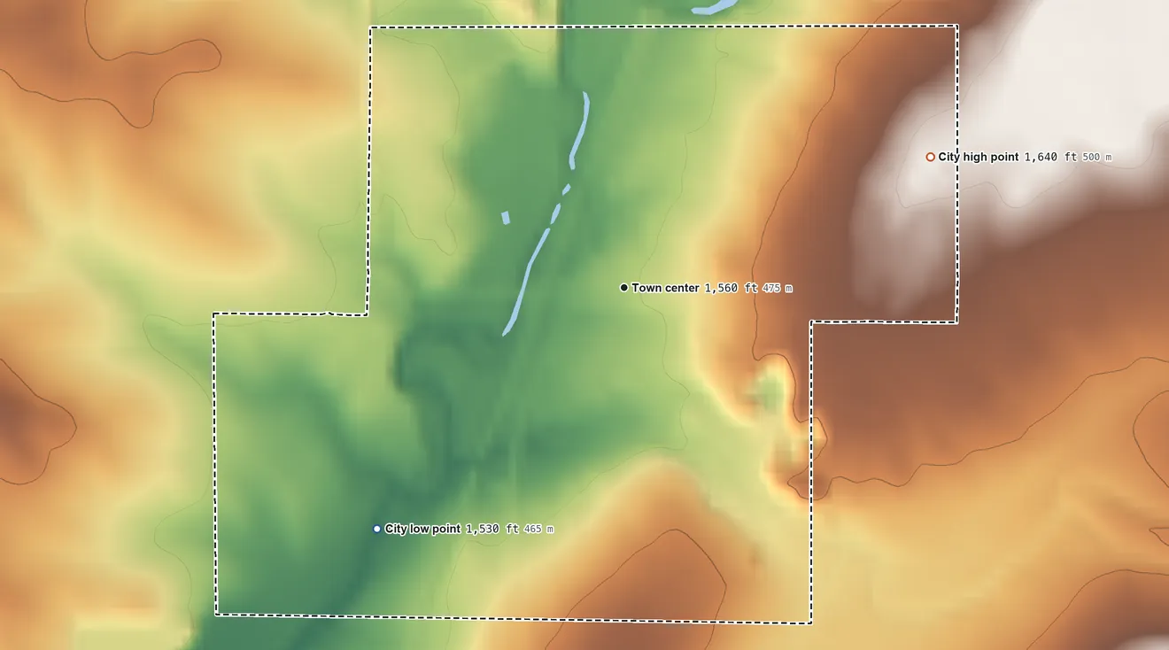Topographic elevation map of Jasper, Minnesota, shaded from 1,530 ft on the southwest side to 1,640 ft on the northeast side