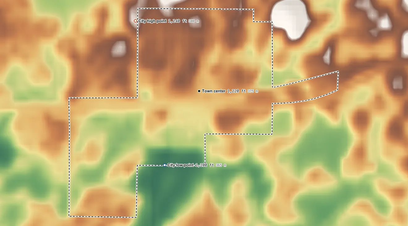 Topographic elevation map of Kandiyohi, Minnesota, shaded from 1,200 ft on the southwest side to 1,240 ft on the northwest side
