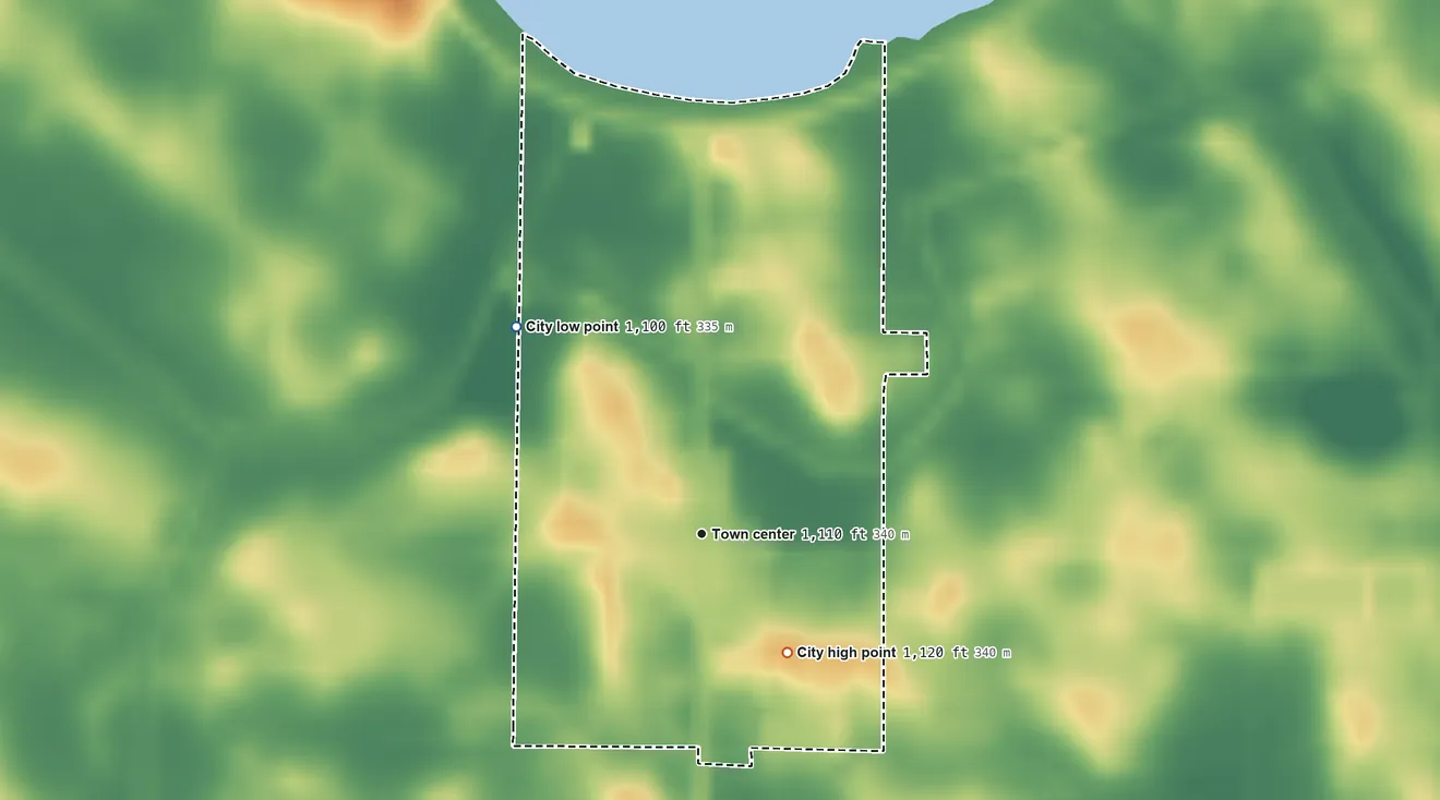 Topographic elevation map of Lake Lillian, Minnesota, shaded from 1,100 ft on the northwest side to 1,120 ft on the southeast side