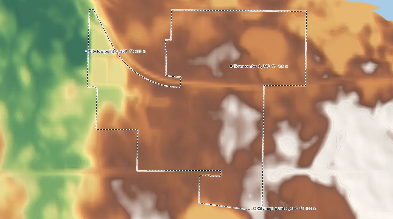 Topographic elevation map of Lake Park, Minnesota, shaded from 1,260 ft on the west side to 1,360 ft on the south side
