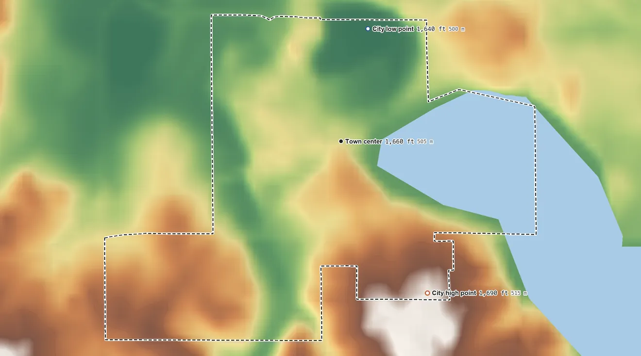 Topographic elevation map of Lake Wilson, Minnesota, shaded from 1,640 ft on the north side to 1,690 ft on the southeast side