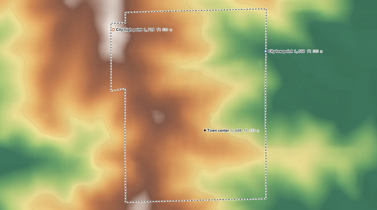 Topographic elevation map of Lismore, Minnesota, shaded from 1,660 ft on the northeast side to 1,710 ft on the northwest side