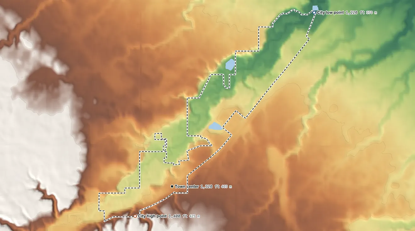 Topographic elevation map of Lynd, Minnesota, shaded from 1,220 ft on the northeast side to 1,400 ft on the southwest side