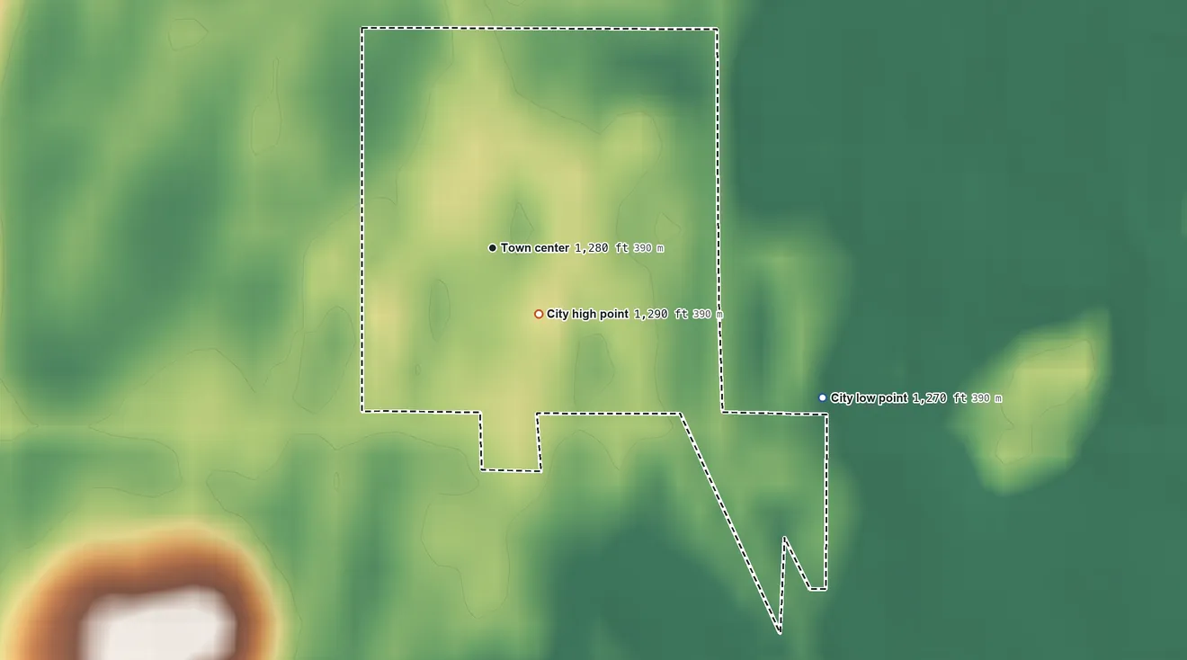 Topographic elevation map of Manchester, Minnesota, shaded from 1,270 ft on the southeast side to 1,290 ft on the southeast side