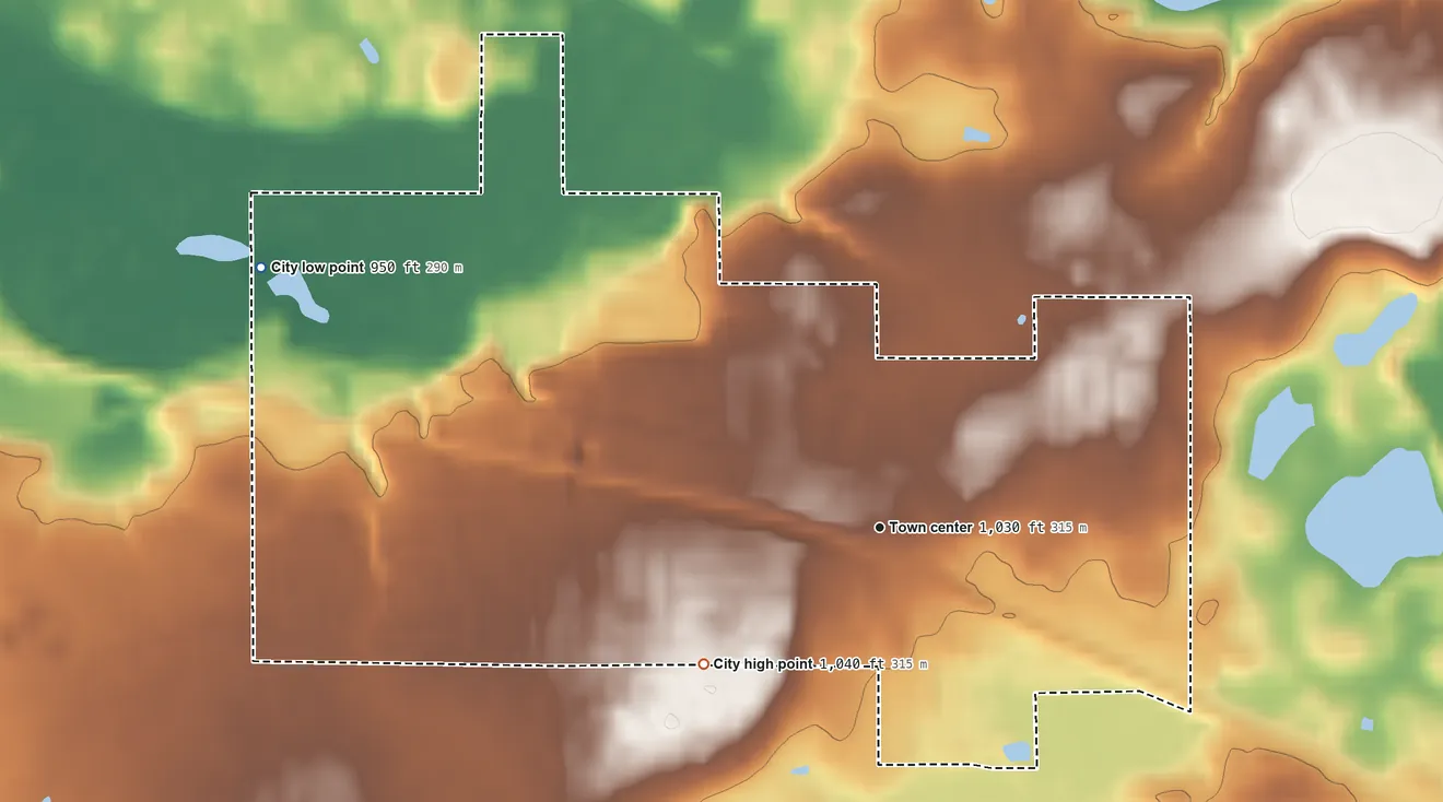 Topographic elevation map of Maple Plain, Minnesota, shaded from 950 ft on the northwest side to 1,040 ft on the southwest side