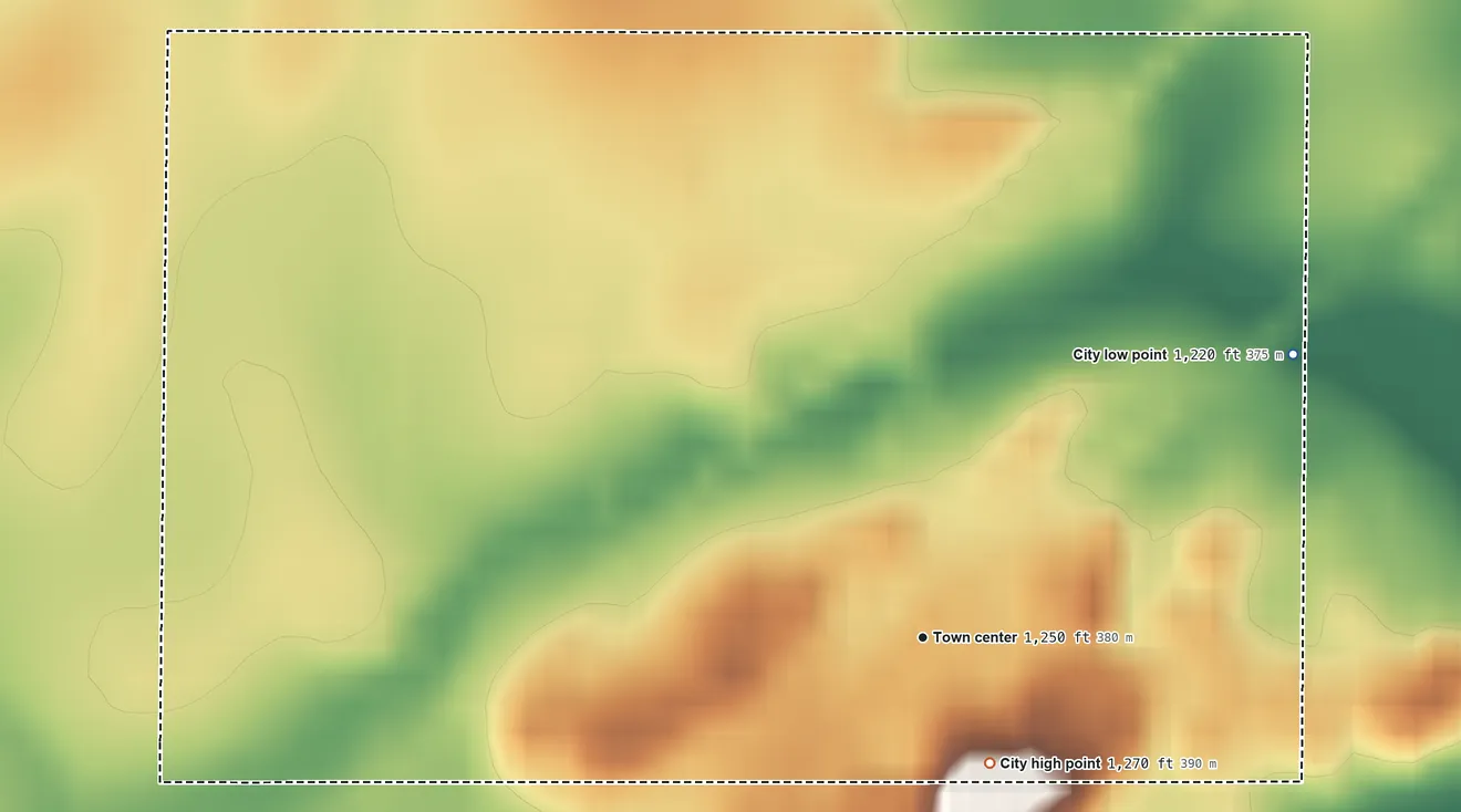 Topographic elevation map of McGrath, Minnesota, shaded from 1,220 ft on the northeast side to 1,270 ft on the southeast side