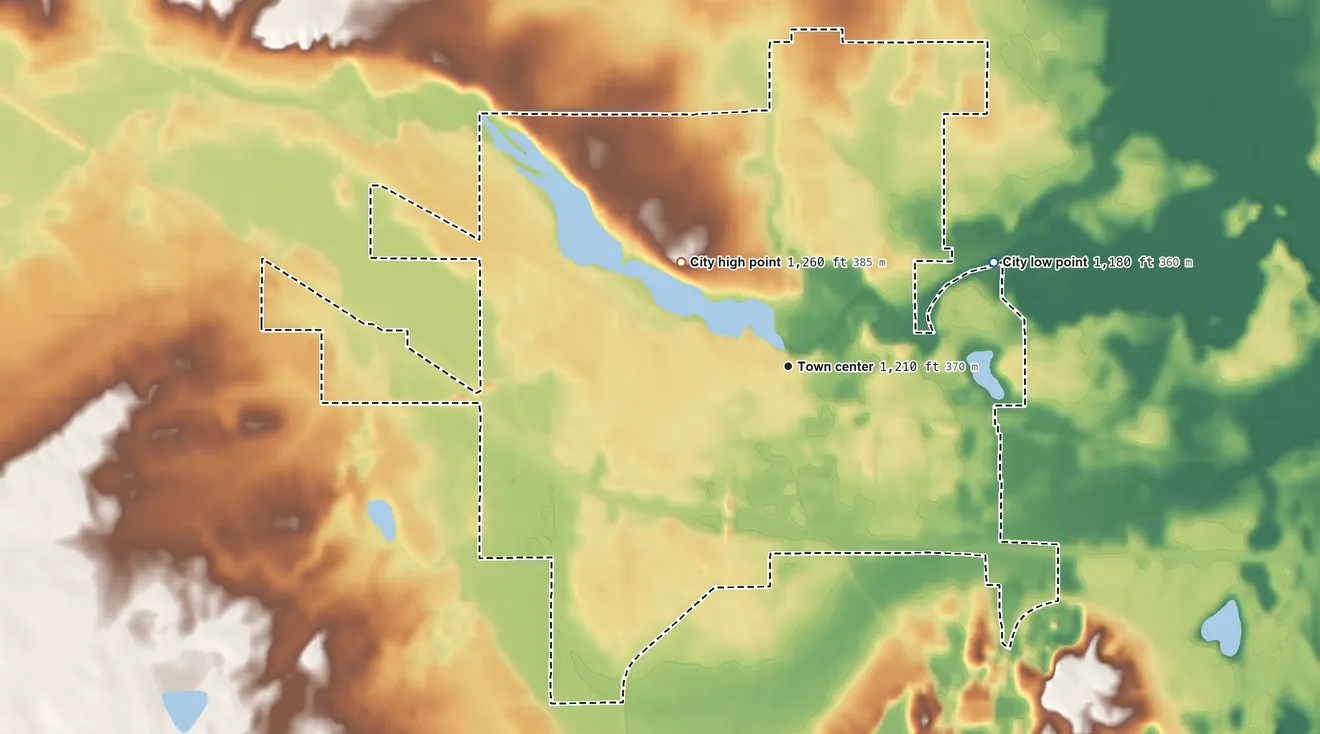 Topographic elevation map of Melrose, Minnesota, shaded from 1,180 ft on the northeast side to 1,260 ft on the northwest side