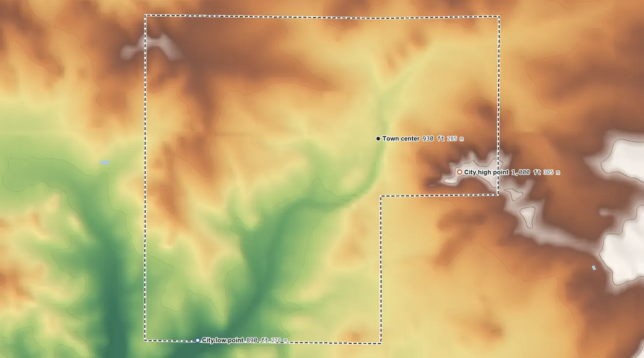 Topographic elevation map of Miesville, Minnesota, shaded from 890 ft on the southwest side to 1,000 ft on the east side