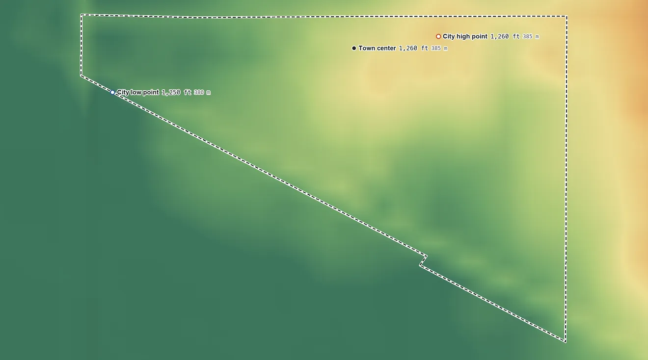 Topographic elevation map of Myrtle, Minnesota, shaded from 1,250 ft on the west side to 1,260 ft on the east side
