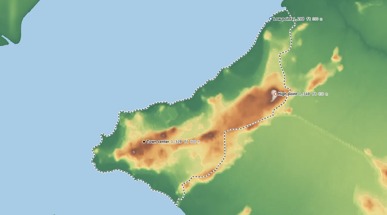 Topographic elevation map of Nett Lake, Minnesota, shaded from 1,280 ft on the northeast side to 1,340 ft on the east side