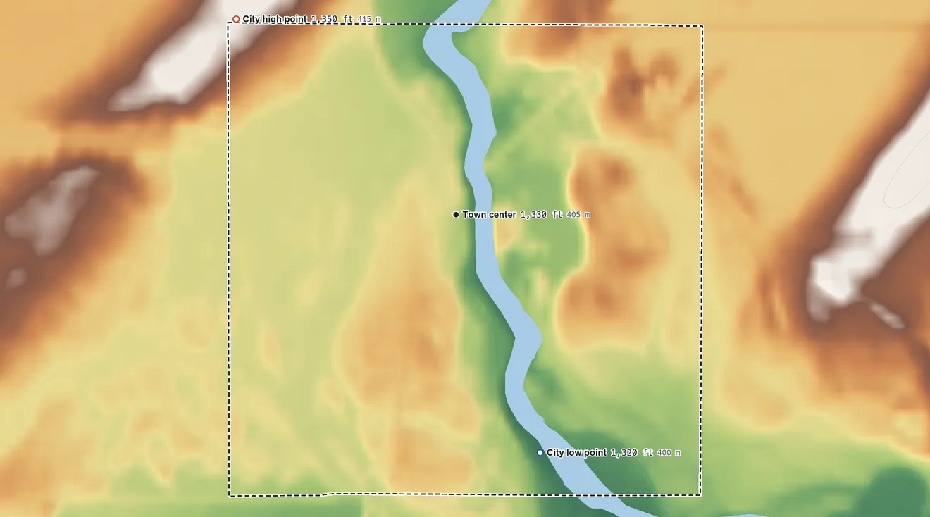Topographic elevation map of Nimrod, Minnesota, shaded from 1,320 ft on the south side to 1,350 ft on the northwest side