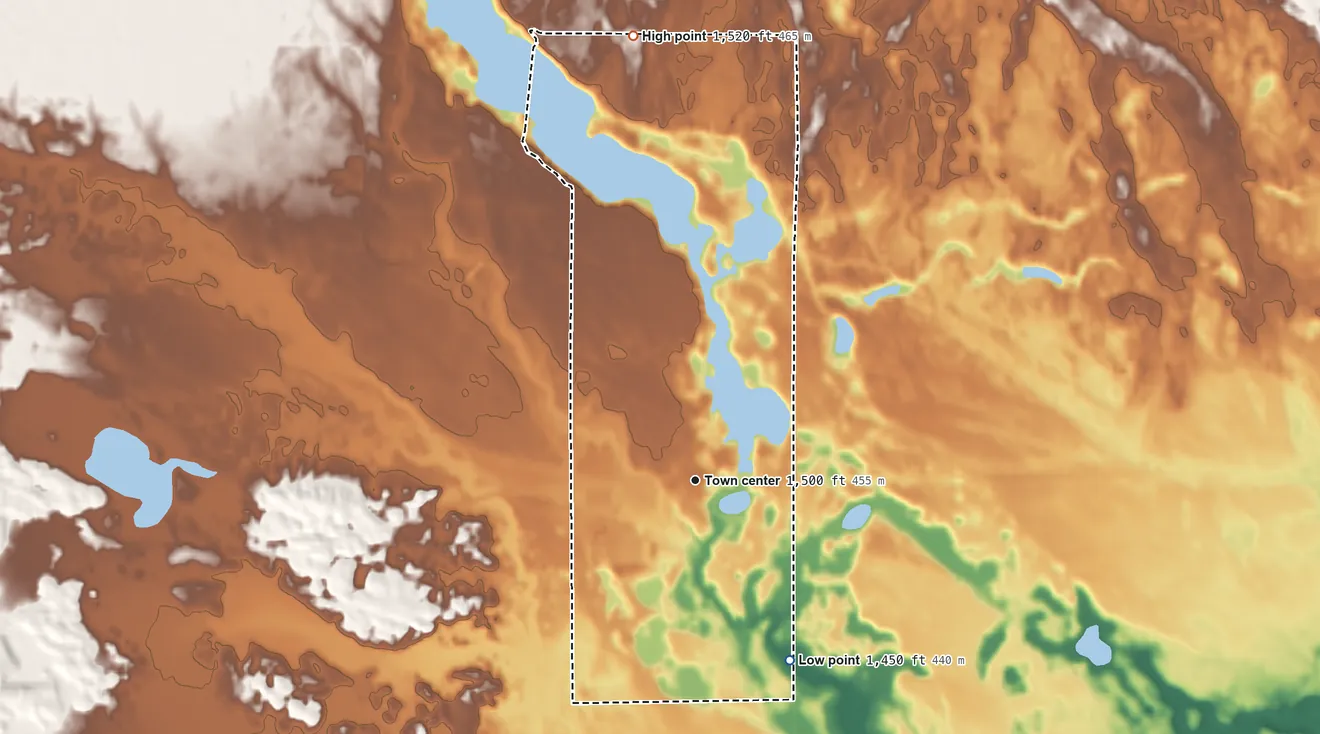 Topographic elevation map of Osage, Minnesota, shaded from 1,450 ft on the southeast side to 1,520 ft on the north side