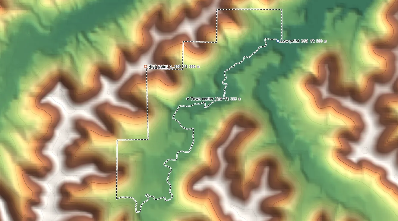 Topographic elevation map of Pickwick, Minnesota, shaded from 660 ft on the northeast side to 1,190 ft on the northwest side