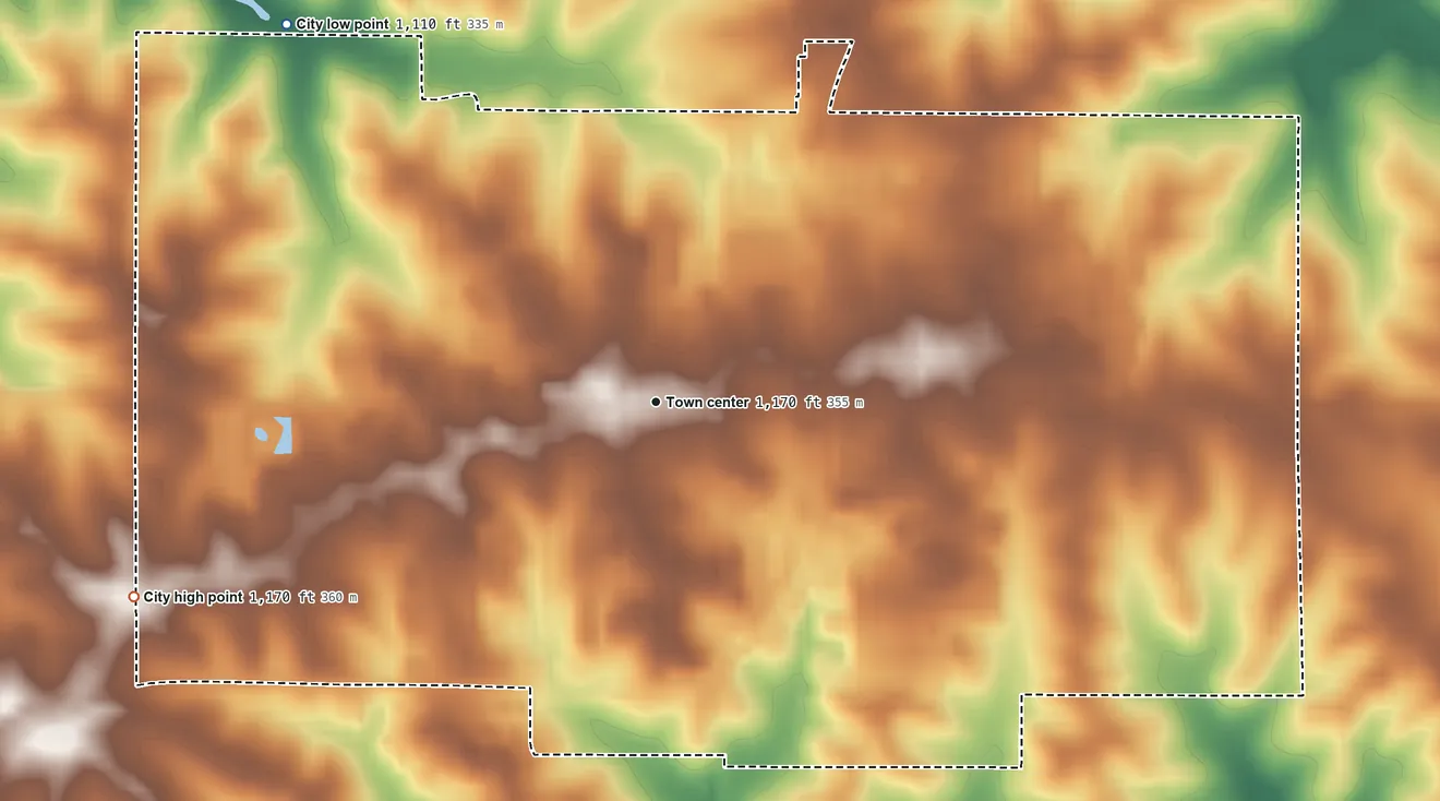 Topographic elevation map of Plainview, Minnesota, shaded from 1,110 ft on the northwest side to 1,170 ft on the west side