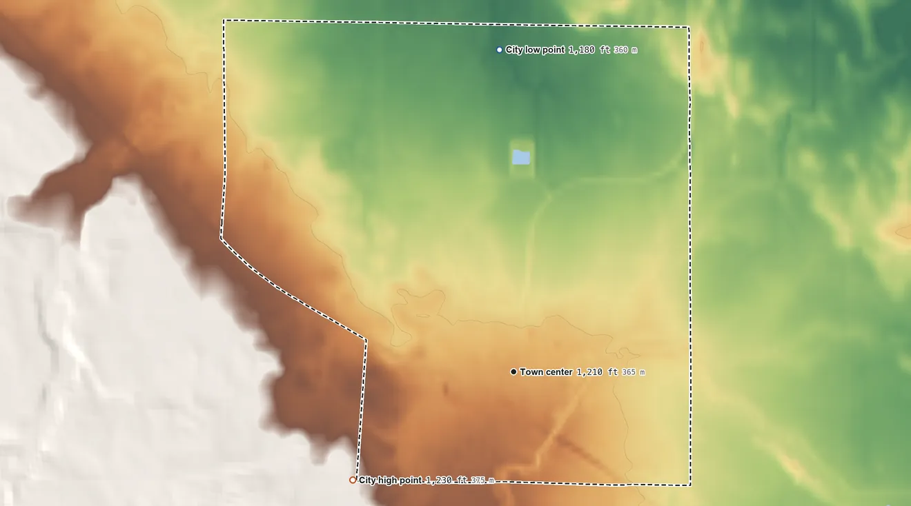 Topographic elevation map of Porter, Minnesota, shaded from 1,180 ft on the north side to 1,230 ft on the southwest side