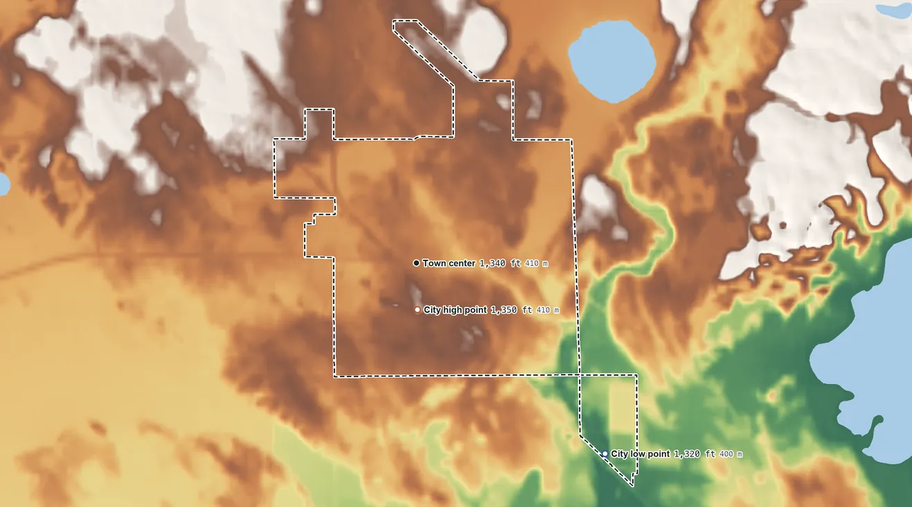 Topographic elevation map of Remer, Minnesota, shaded from 1,320 ft on the southeast side to 1,350 ft near the middle