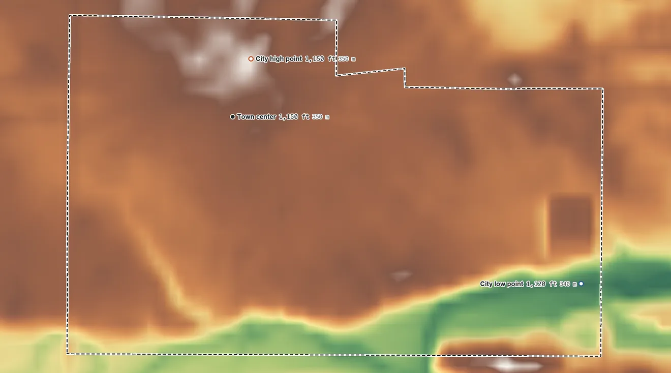 Topographic elevation map of Revere, Minnesota, shaded from 1,120 ft on the southeast side to 1,150 ft near the middle
