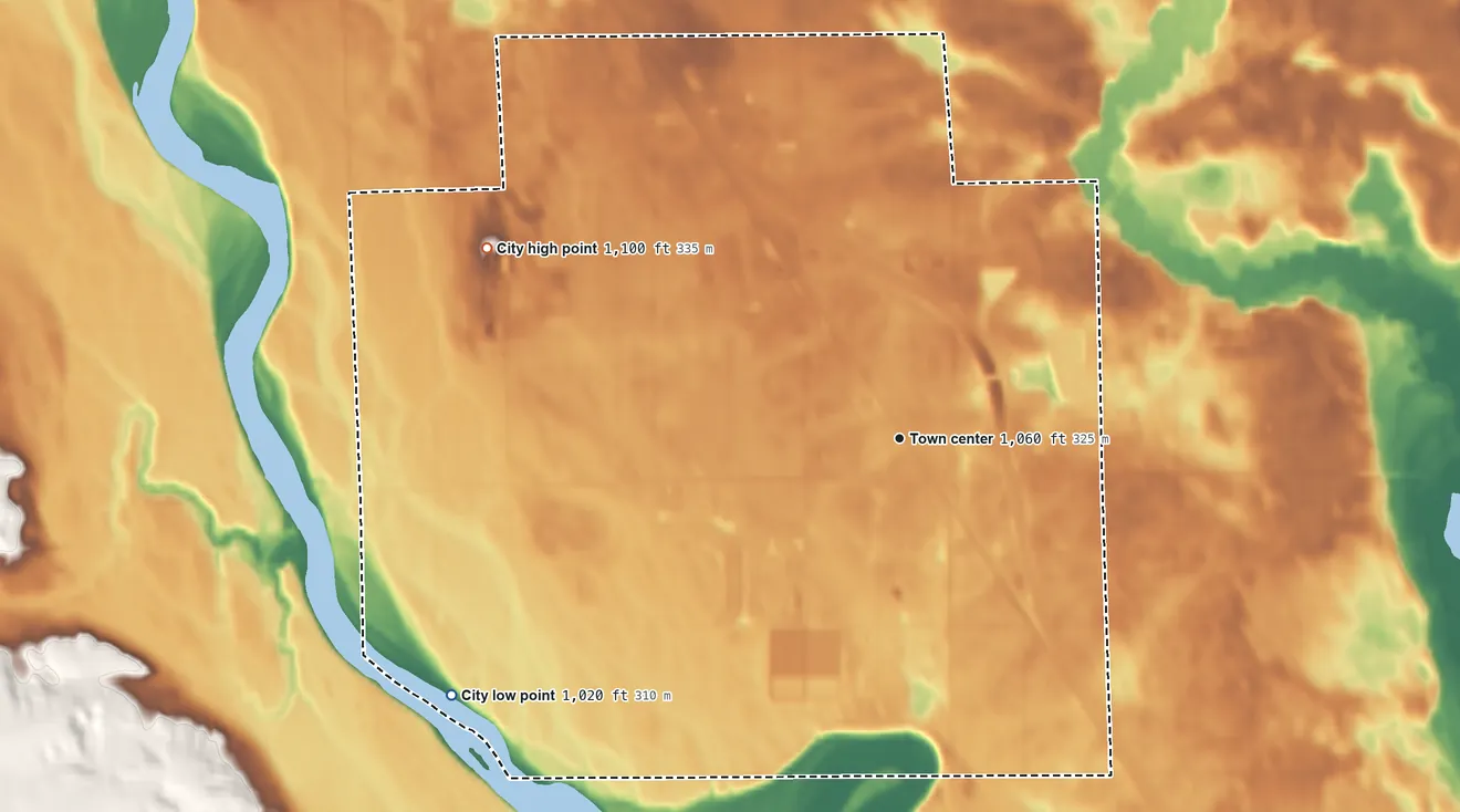Topographic elevation map of Rice, Minnesota, shaded from 1,020 ft on the southwest side to 1,100 ft on the northwest side