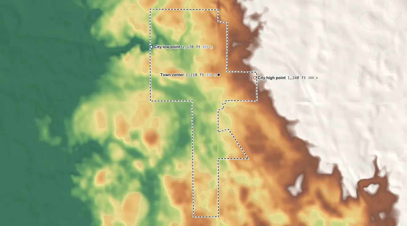 Topographic elevation map of Rothsay, Minnesota, shaded from 1,170 ft on the northwest side to 1,240 ft on the east side
