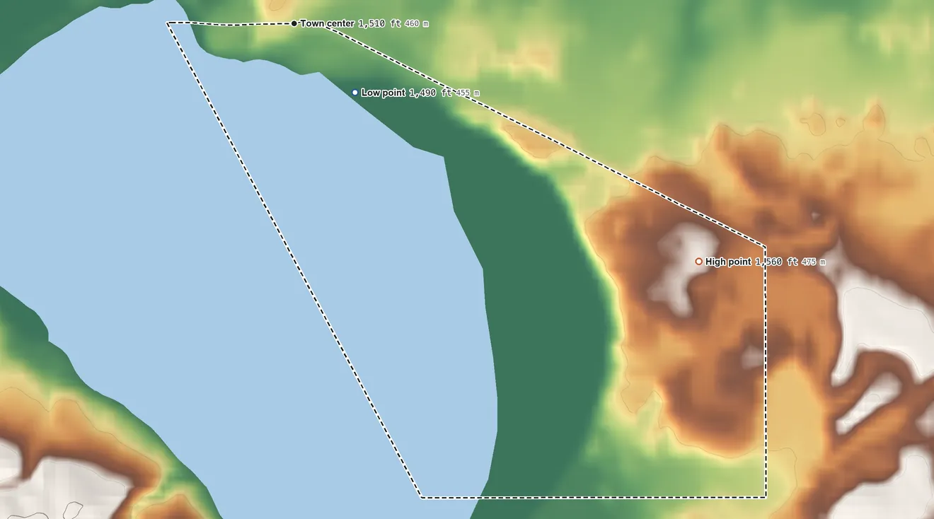 Topographic elevation map of Roy Lake, Minnesota, shaded from 1,490 ft on the southeast side to 1,560 ft on the southeast side