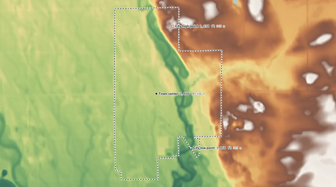 Topographic elevation map of Royalton, Minnesota, shaded from 1,060 ft on the southeast side to 1,130 ft on the north side