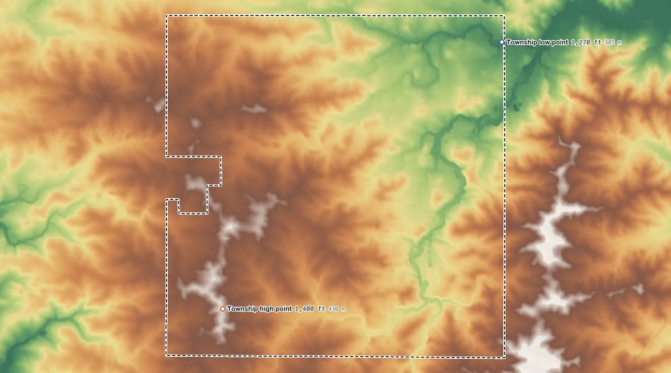 Topographic elevation map of Sargeant Township, Minnesota, shaded from 1,270 ft on the northeast side to 1,400 ft on the southwest side