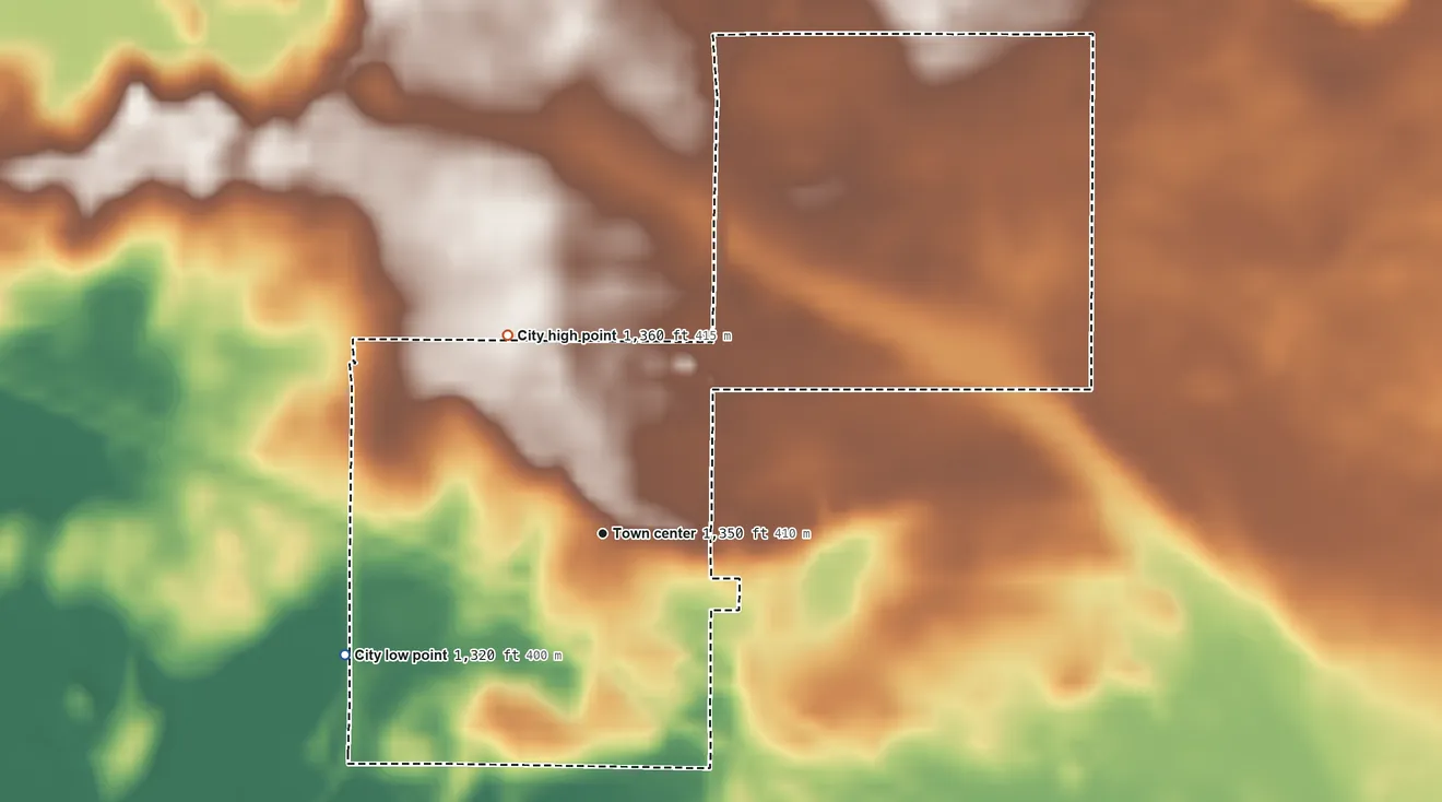 Topographic elevation map of Sedan, Minnesota, shaded from 1,320 ft on the southwest side to 1,360 ft on the northwest side